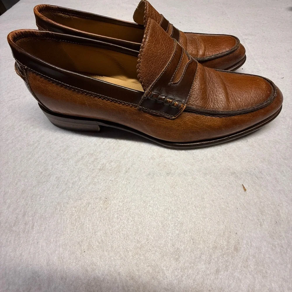 Johnston & Murphy Men’s 9M Brown Leather Penny Loafers Handmade In Italy 24-1313
